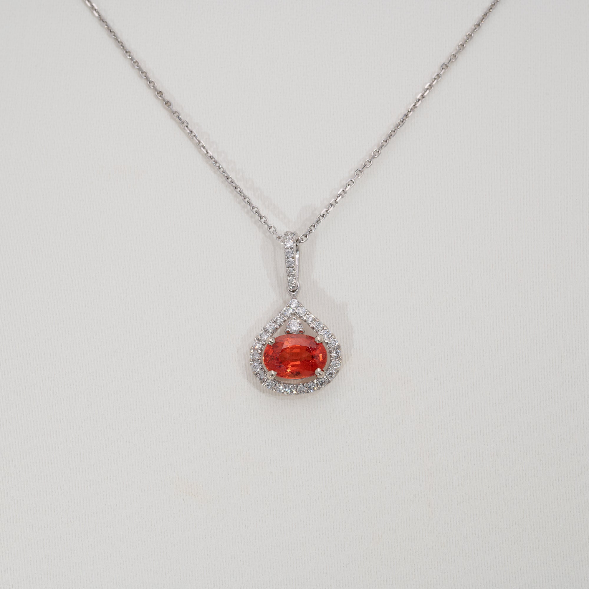 14K white gold padparadscha sapphire pendant