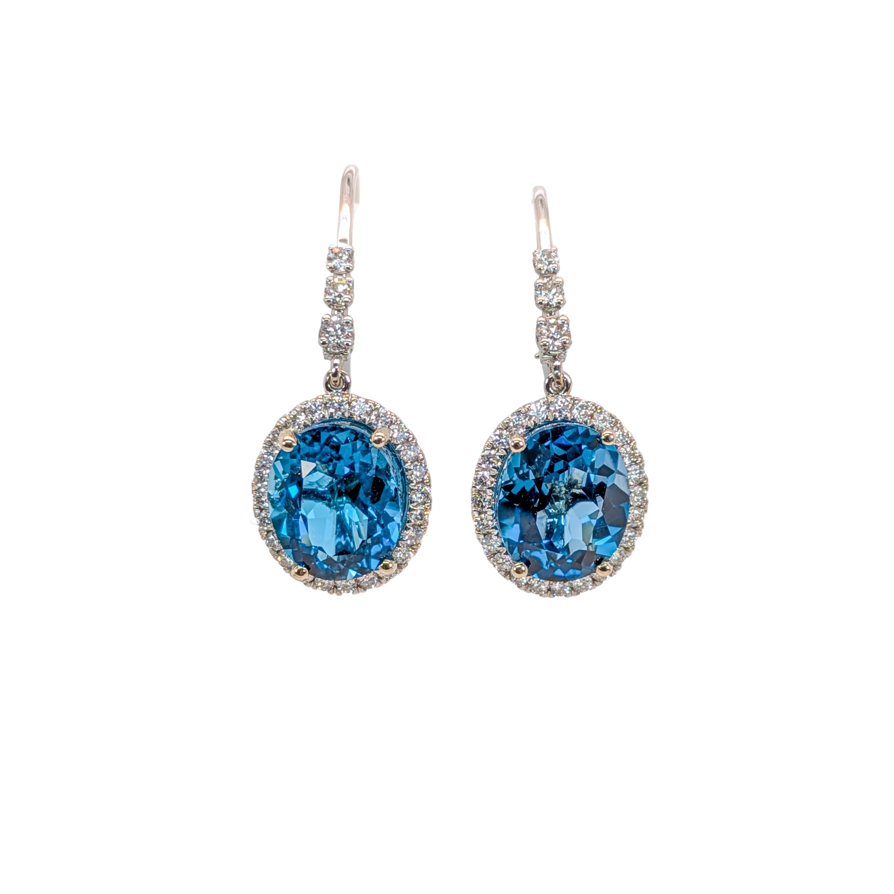 London Blue Topaz Stud Earrings in 14K White Gold | Diamond Accents | Oval Cut | 11x9mm | November Birthstone