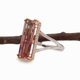 Brielle Solid 14k Gold Bi-Color Tourmaline Ring with Natural Diamond Accents, 20x7mm