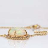 Raena 14K Yellow Gold Ethiopian Opal and Diamond Pendant | Oval 15.7x13mm