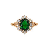 Prissy 14K Yellow Gold Tsavorite and Diamond Ring | OV 9x7mm