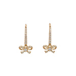 14K yellow gold diamond bow leverback earrings