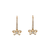 14K yellow gold diamond bow leverback earrings