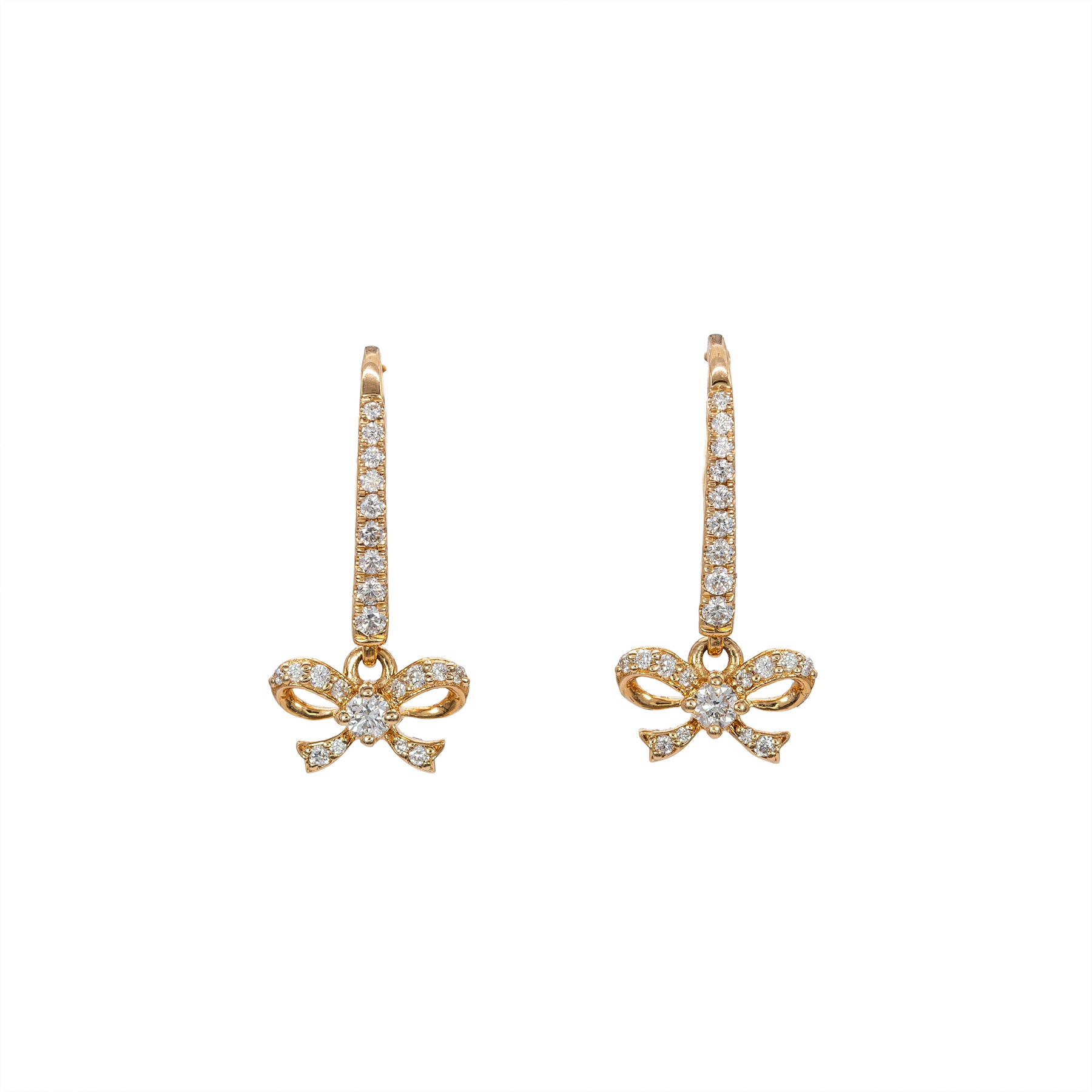 14K yellow gold diamond bow leverback earrings