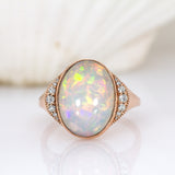 Harriet 14K Solid Rose Gold Ethiopian Opal and Diamond Ring | OV 17x13mm