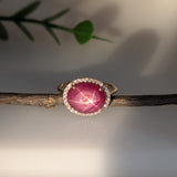 8.4ct Star Ruby Ring w Natural Diamond Accents in Solid 14K Gold | OV 12x10mm