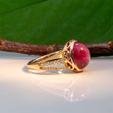 14K yellow gold star ruby cabochon ring with diamond accents