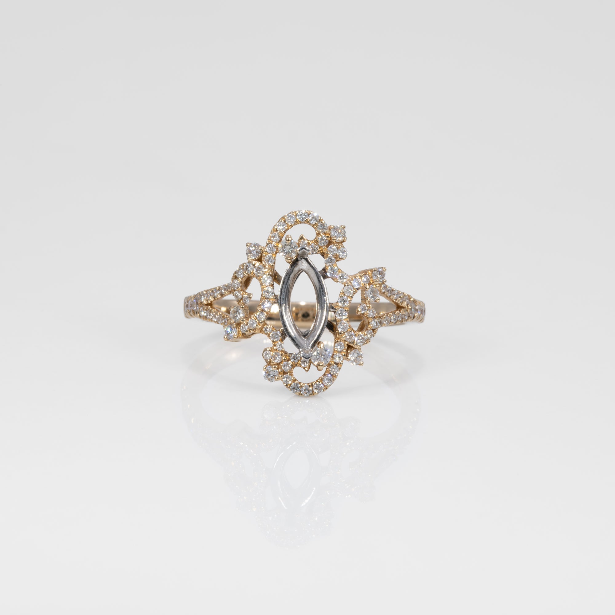 14K white & yellow gold diamond semi-mount ring