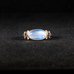 14K rose gold rainbow moonstone ring