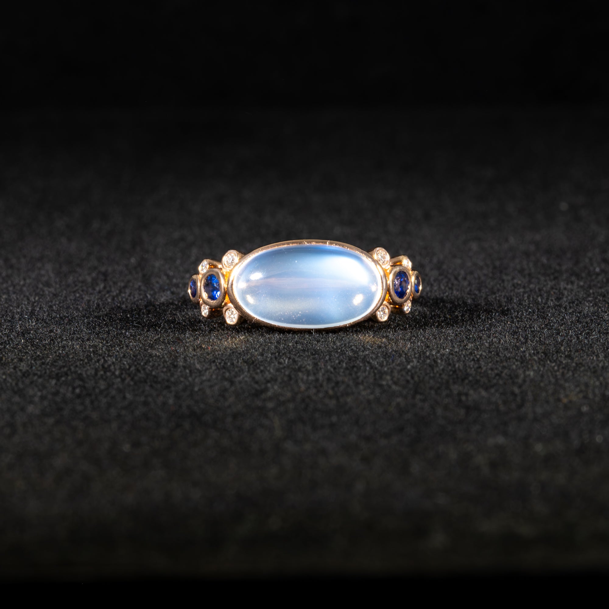 14K rose gold rainbow moonstone ring