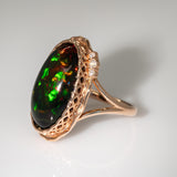 Adele 8.6Ct Black Opal Ring with Natural Diamond Accents: Solid 14K Gold, 20x11.5mm