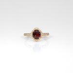 14K yellow gold red spinel ring with diamond accents