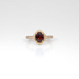 14K yellow gold red spinel ring with diamond accents
