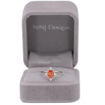 14K white gold padparadscha sapphire ring with diamond halo