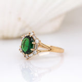 Prissy 14K Yellow Gold Tsavorite and Diamond Ring | OV 9x7mm