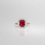 scarlet and gray ruby game day ring in 14K yellow gold