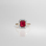 scarlet and gray ruby game day ring in 14K yellow gold