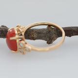 2.3Ct Italian Coral Ring with Earth Mined Diamond Accents in Solid 14K Gold – 10x8mm Statement Fine Jewelry Ring