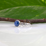 14K white gold blue star sapphire cabochon ring with diamonds