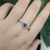 Aura 14K Solid White Gold Purple Sapphire and Natural Diamonds Ring | PE 6x4mm