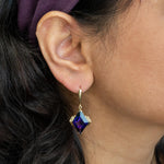 Zambian Amethyst Dangle Earrings in 14K Yellow Gold | Diamond Accents | Kite Cut | 22x13mm | February Birthstone
