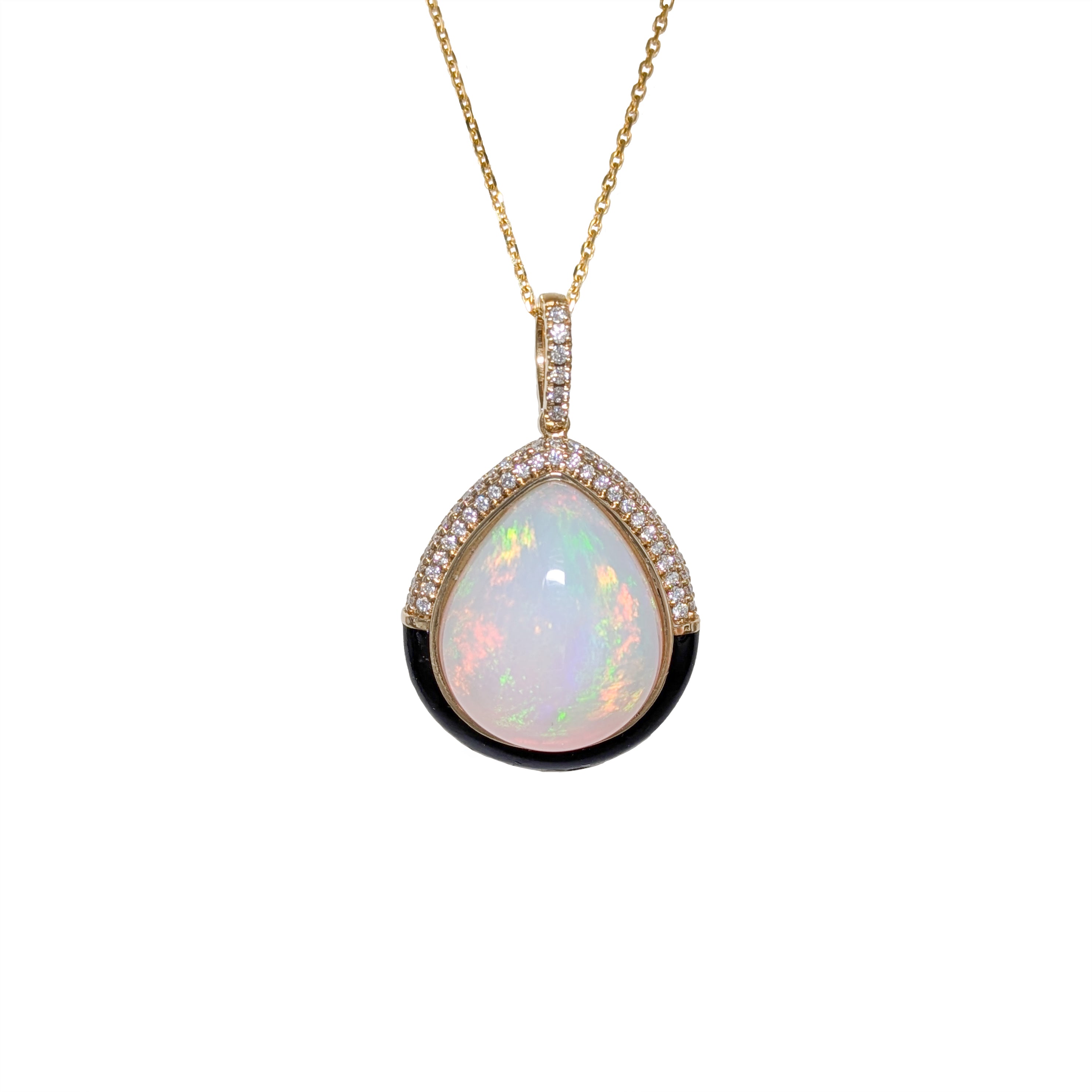 Yana 14K Yellow Gold 8.83cts Ethiopian Opal Diamond Pendant | Pear Shape 18x15mm