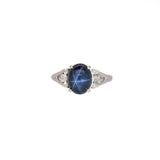 Aseel Solid 14k Gold Star Sapphire Ring with Natural Diamonds Accents, 10x8mm