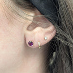 4mm Martini Round Rhodolite Garnet Solitaire Stud Earrings in 14K Yellow Gold