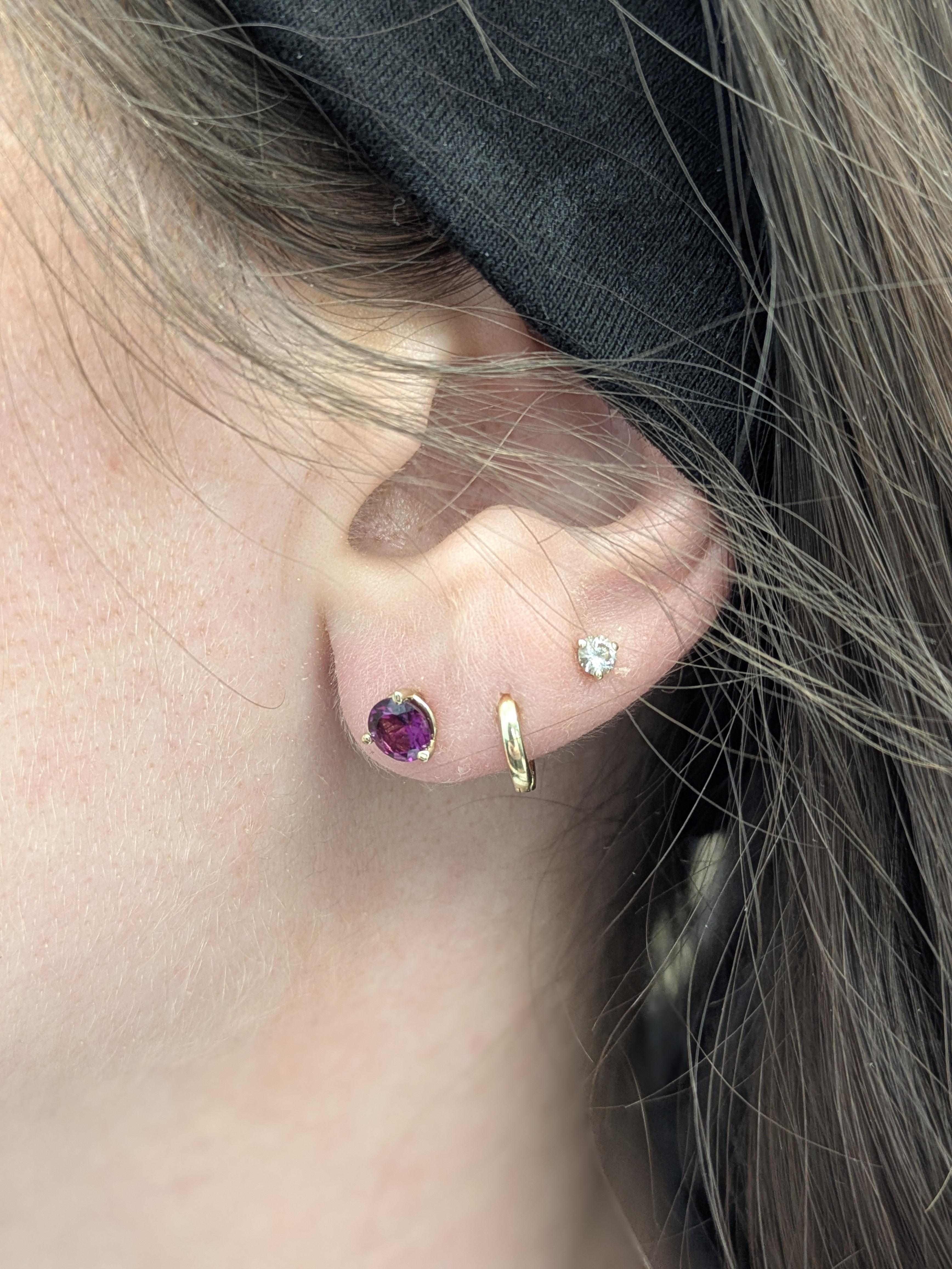 4mm Martini Round Rhodolite Garnet Solitaire Stud Earrings in 14K Yellow Gold