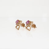 Maisie Solid 14k Gold Pink Sapphire Stud Earrings with Natural Diamonds Accents, Round Shaped 5mm