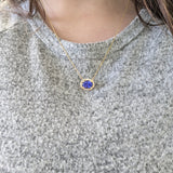 Azura 14k Solid Gold Tanzanite Pendant with Natural Diamonds Halo | Oval 9x7mm