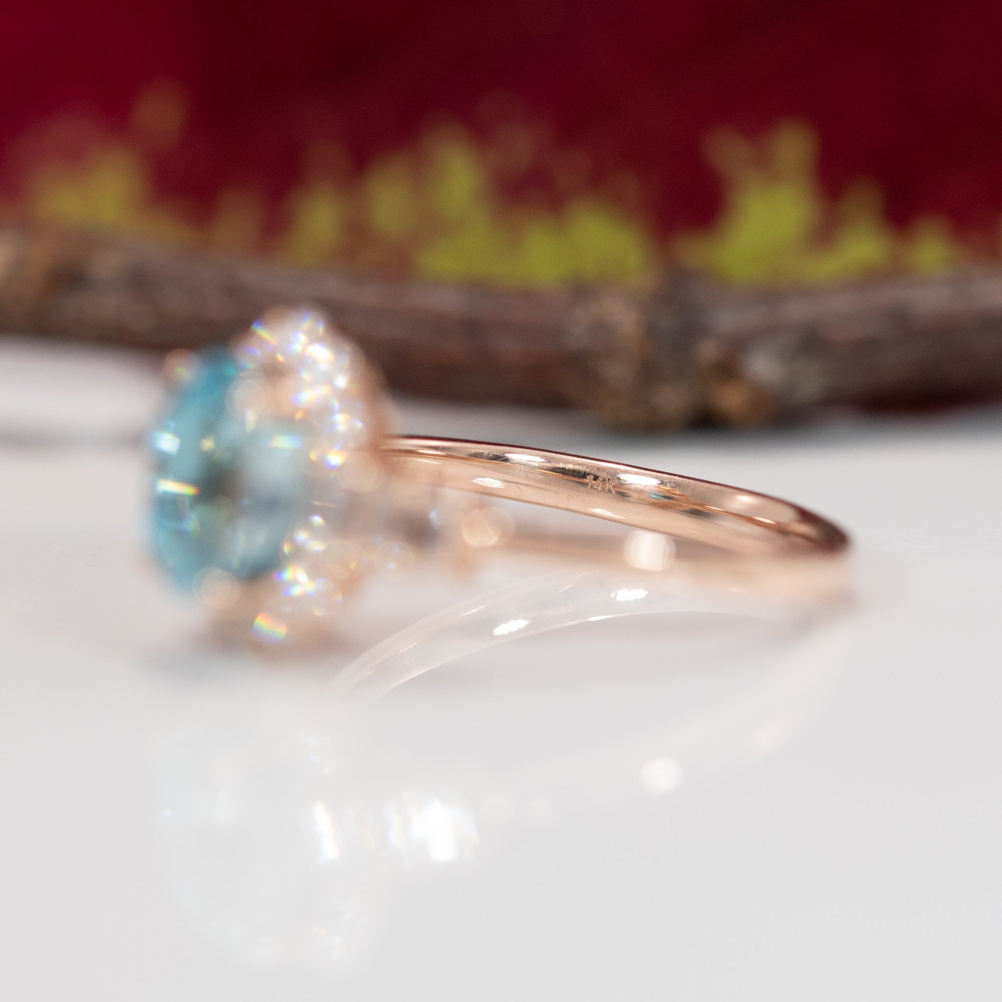 14K rose gold cambodian blue zircon ring