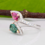 14K white & rose gold pink & indicolite tourmaline ring