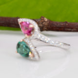 14K white & rose gold pink & indicolite tourmaline ring