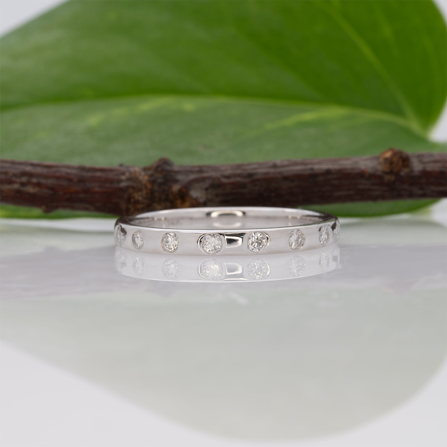 14K white gold natural diamond band ring, minimalist stackable