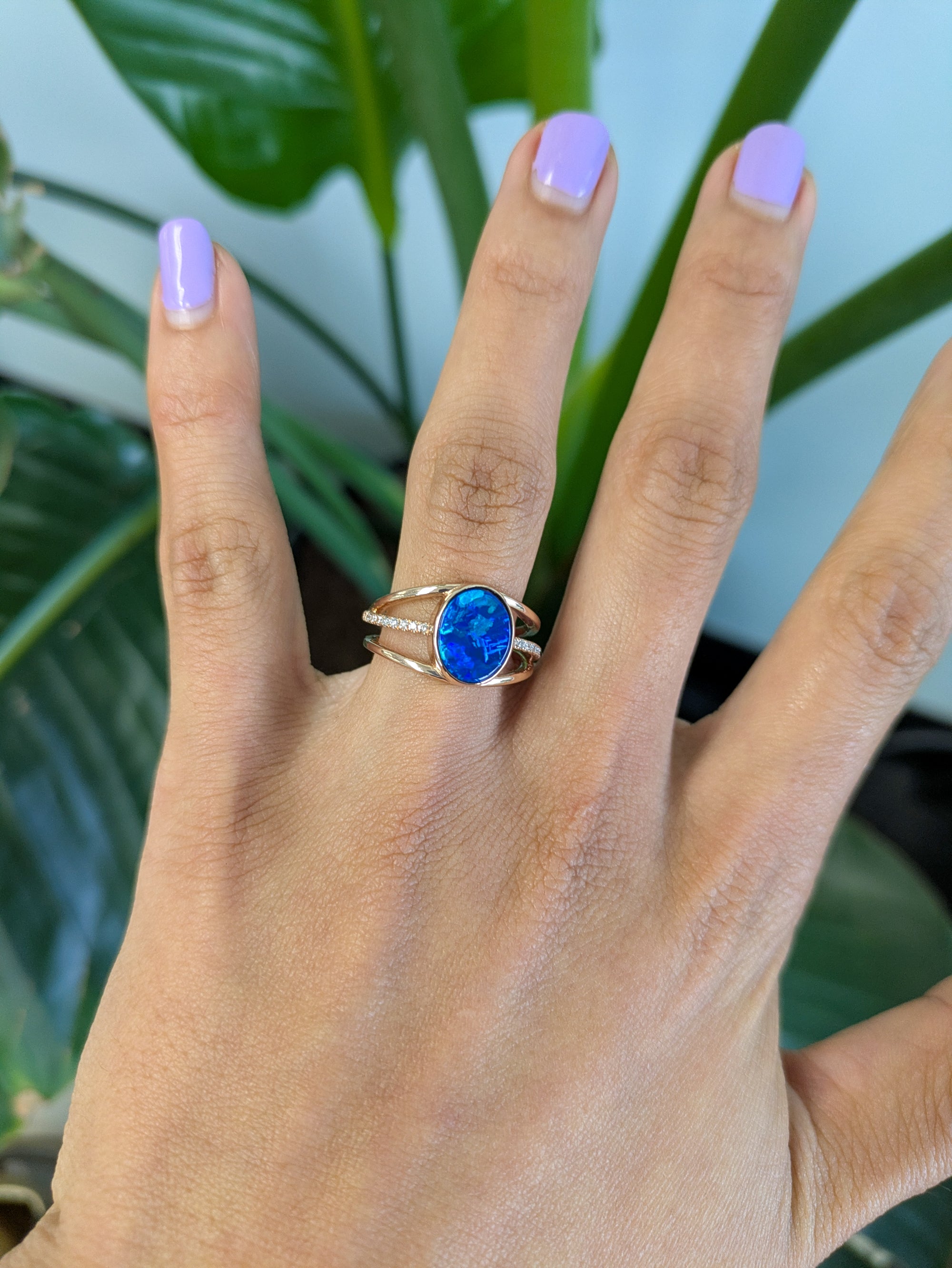 14K rose gold boulder opal ring
