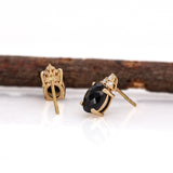 Dove 14k Yellow Gold  Black Spinel and Diamond Earrings |Oval 7x5mm