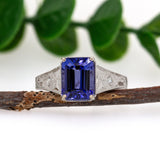 Maitri 14K White Gold Tanzanite Diamond Ring | Emerald cut 9x7mm