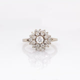 Tessia Solid 14k White Gold Estate Diamond Ring with Natural Diamond Accents, Round 4mm