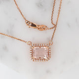 Natural Morganite & Diamond Halo Pendant Necklace in Solid 14K Gold with Attached Chain – Elegant Pink Gemstone Jewelry for Women