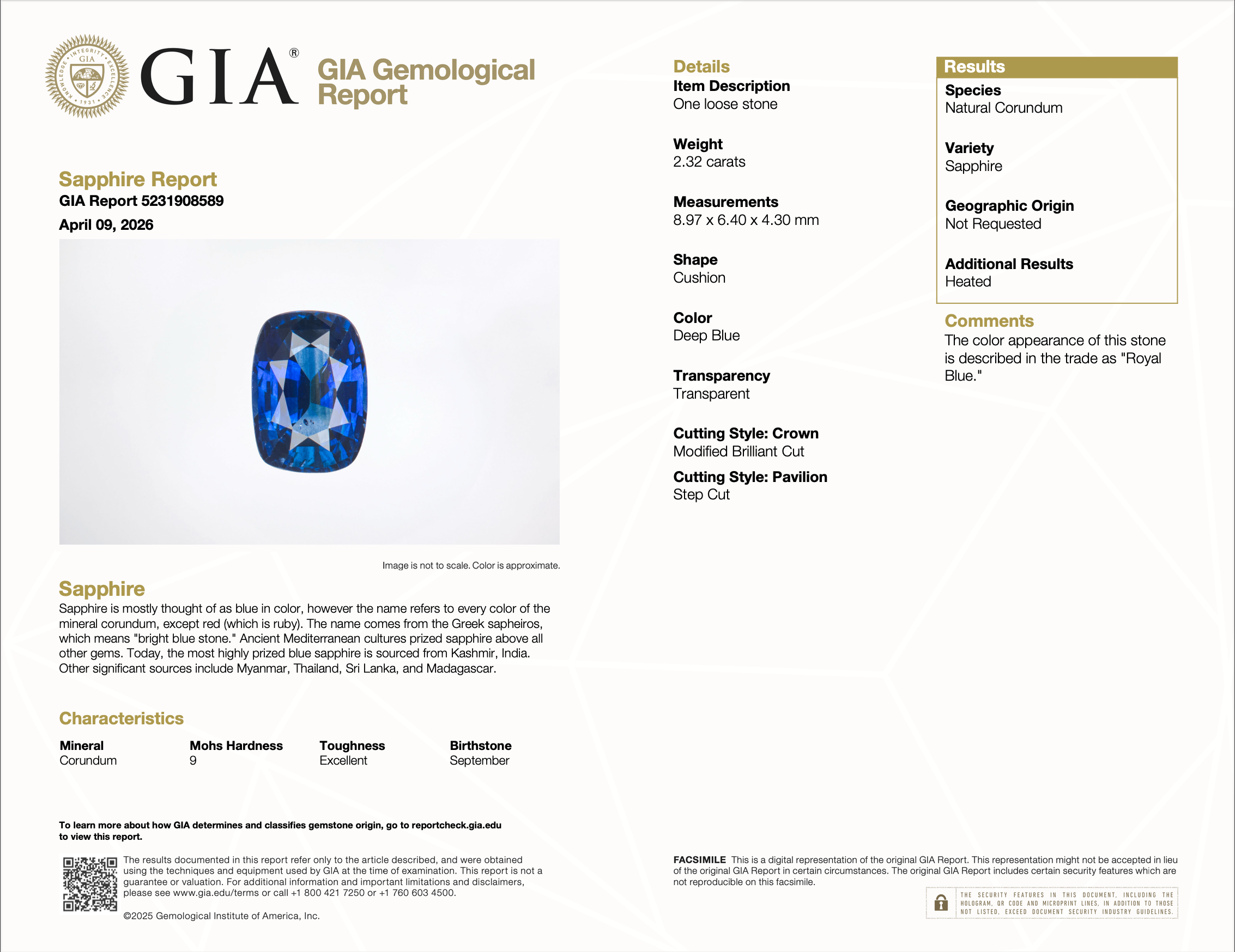 GIA certified natural ceylon sapphire cushion loose gemstone