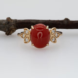 2.3Ct Italian Coral Ring with Earth Mined Diamond Accents in Solid 14K Gold – 10x8mm Statement Fine Jewelry Ring