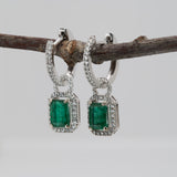 14K white gold Zambian emerald earrings with diamond halos