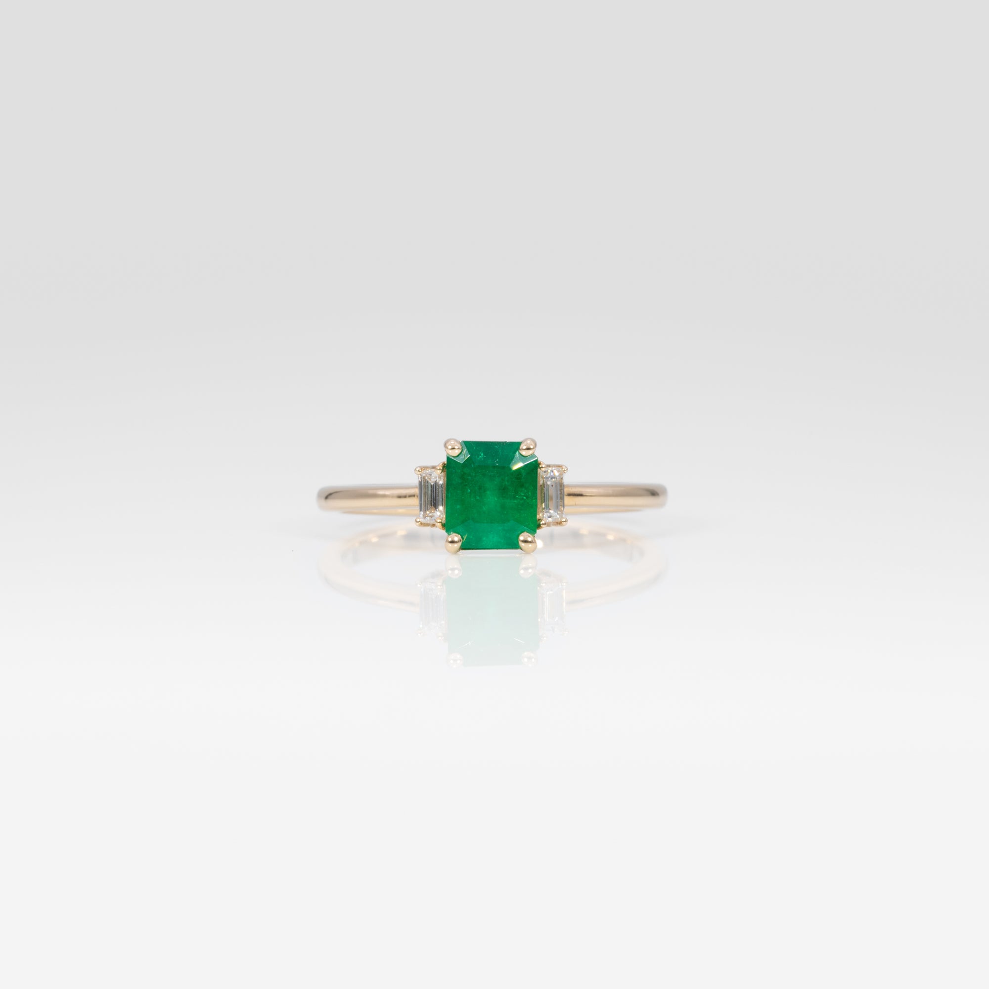 14K yellow gold colombian emerald ring with diamond accents
