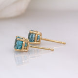 Saffira Electric Blue Zircon Stud Earrings: 14k Solid Gold,  Round 5mm