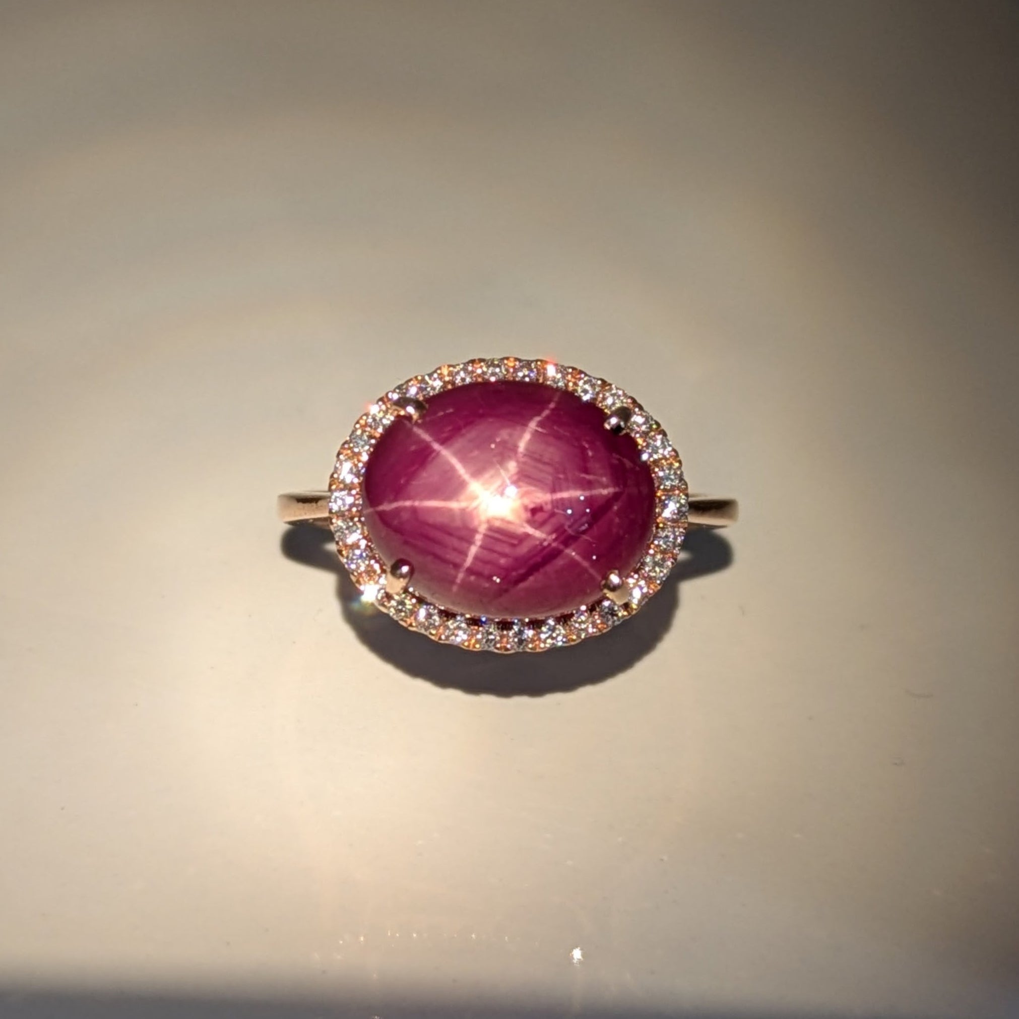 8.4ct Star Ruby Ring w Natural Diamond Accents in Solid 14K Gold | OV 12x10mm