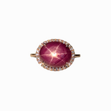 8.4ct Star Ruby Ring w Natural Diamond Accents in Solid 14K Gold | OV 12x10mm