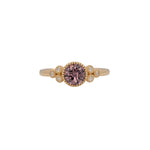 14K yellow gold purple spinel round ring with diamond accents