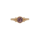 14K yellow gold purple spinel round ring with diamond accents