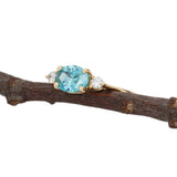 Harley 1.6ct East West Blue Zircon Ring w Earth Mined Diamonds in Solid 14K Yellow Gold | Oval 8x6mm | December Birthstone